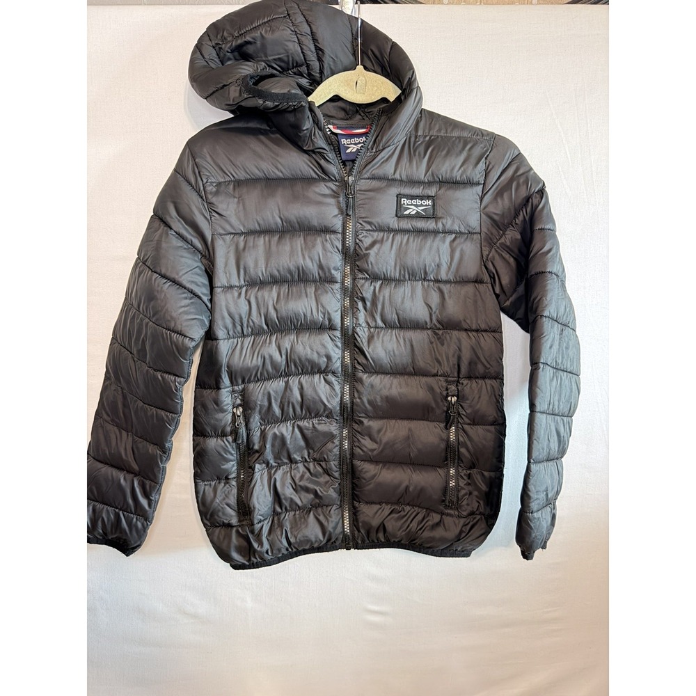 Reebok Boys Black Lightweight Hooded Glacier Shield Puffer Jacket Medium 10/12